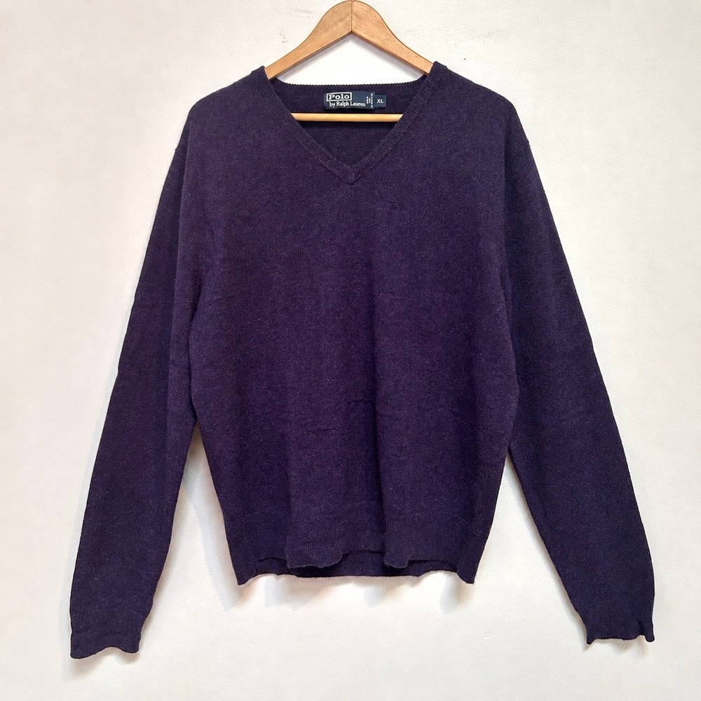 Polo Ralph Lauren Men's XL Purple 100% Cashmere V-Neck Sweater Pullover